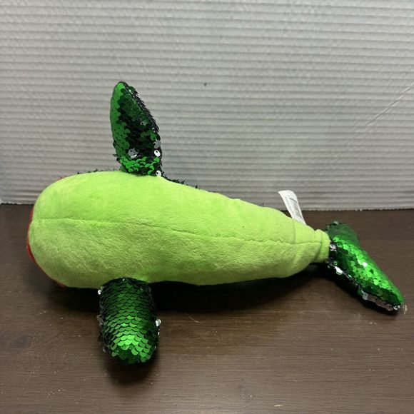 Reversible Sequin Narwhal Plush Green Silver Stuffed Animal Toy Flip Sparkle! - Picture 6 of 8